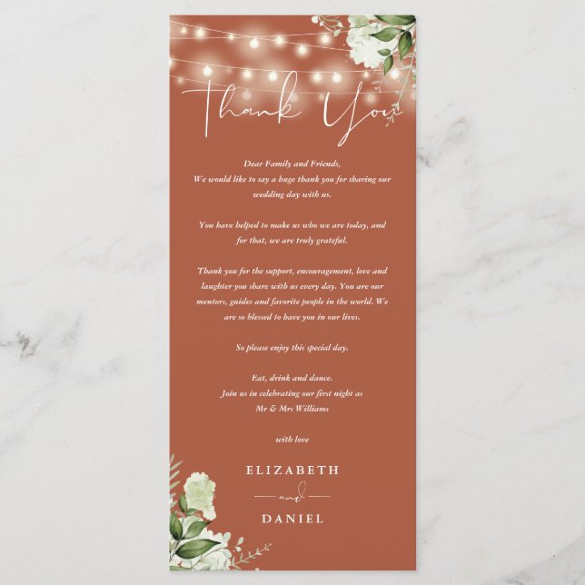 Terracotta Greenery Wedding Thank You Place Card (Front)