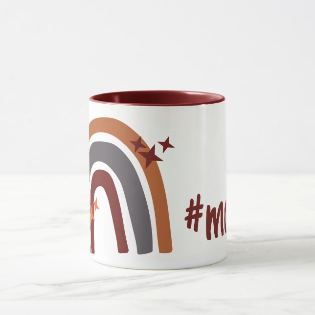 Terracotta Grey Bohemian Rainbow Personalised #mum Mug (Center)