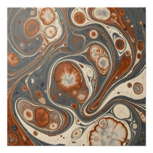 Terracotta Grey Fluid Marble Abstract Swirl Poster