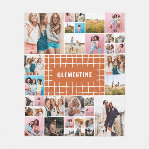Terracotta grid 34 photo modern minimal stylish fleece blanket