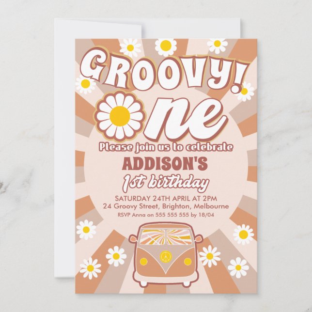 Terracotta Groovy One Retro 1st Birthday Invitation (Front)