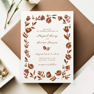 Terracotta Hand Drawn Whimsical Wildflower Wedding Invitation