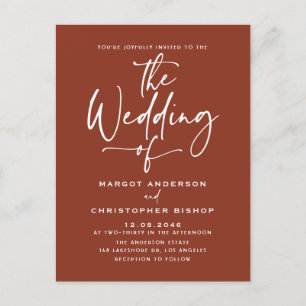 Terracotta Hand Lettered Calligraphy Boho Wedding Invitation Postcard