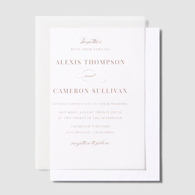 Terracotta Hand Lettered Calligraphy Wedding Vellum Invitations (Offset)