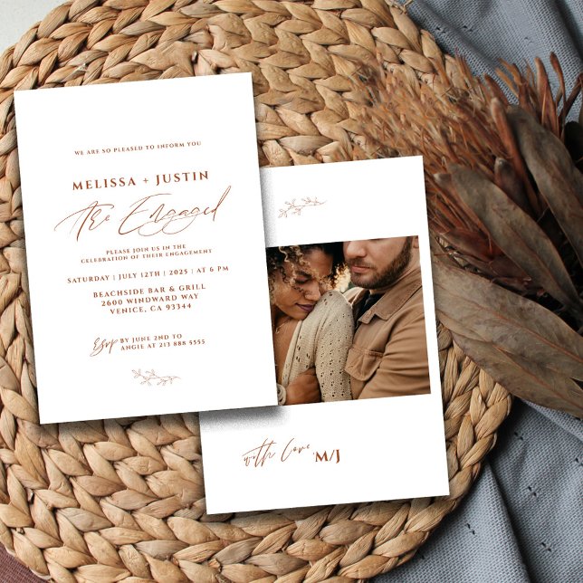 Terracotta Hand Lettered Photo Wedding Engagement  Invitation (Creator Uploaded)