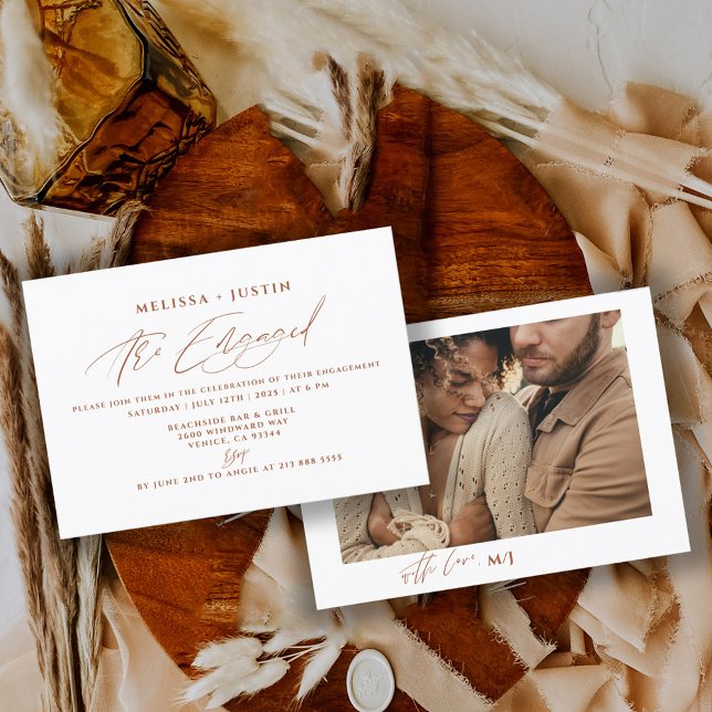 Terracotta Hand Lettered Photo Wedding Engagement  Invitation (Creator Uploaded)