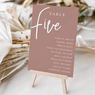 Terracotta Hand Scripted Table FIVE + Guest Names Table Number