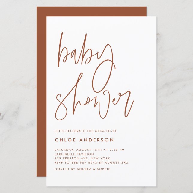 Terracotta Handwritten Script Baby Shower Invite (Front/Back)