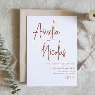 Terracotta Handwritten Script Minimalist Wedding Invitation