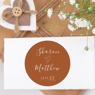 Terracotta Handwritten Script Wedding Gift Favour Classic Round Sticker