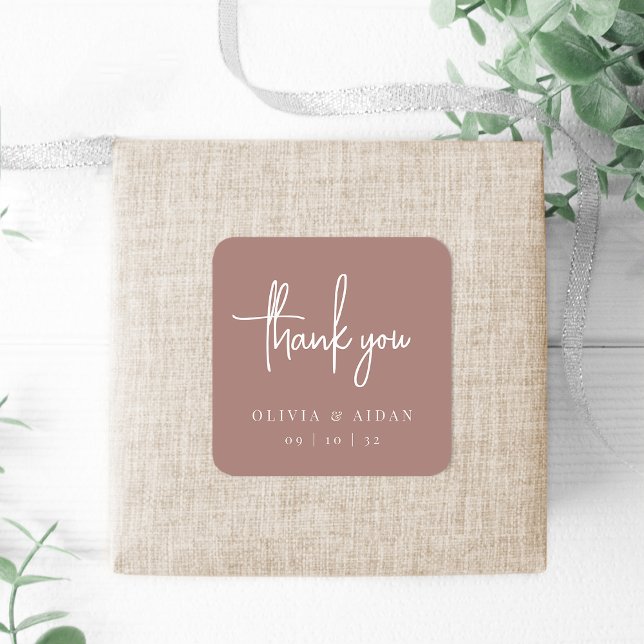 Terracotta | Handwritten Script Wedding Thank You Square Sticker (Creator Uploaded)