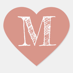 Terracotta Heart Minimalist Monogram Initial Sticker