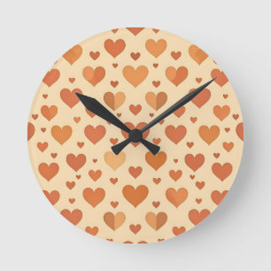Terracotta Heart Scatter Pattern Round Clock