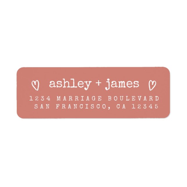 Terracotta Heart Script Couple Return Address  Return Address Label (Front)