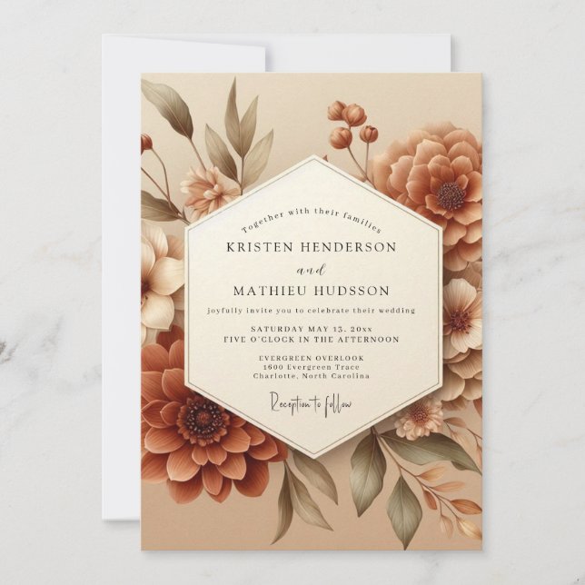 Terracotta Heirloom Bloom Wedding Invitation (Front)