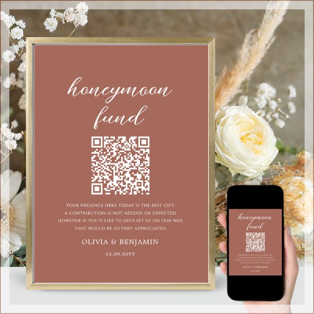 Terracotta | Honeymoon Fund QR Code Wedding Sign (Creator Uploaded)
