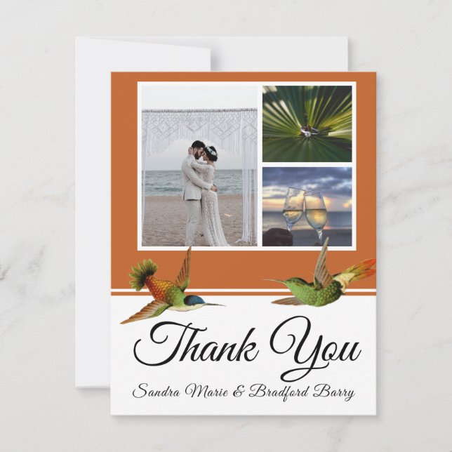 Terracotta Hummingbird Wedding Photo Collage Thank You Card (Front)