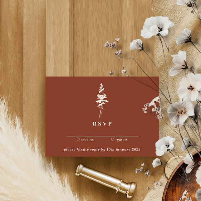 Terracotta Indie Rustic Forest Pine Tree Wedding Invitation (Creator Uploaded)