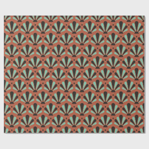 Terracotta, Ink and Jade Art Deco Teardrop Fan Wrapping Paper