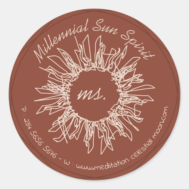 Terracotta Ivory Abstract Spiritual Celestial Sun Classic Round Sticker (Front)