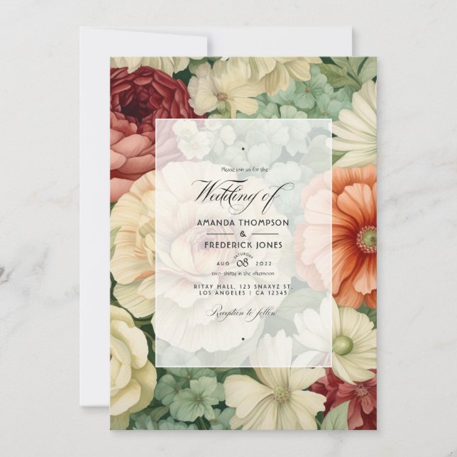 Terracotta, Ivory, and Sage Green Floral Wedding Invitation (Front)