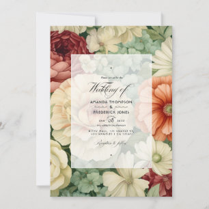 Terracotta, Ivory, and Sage Green Floral Wedding Invitation