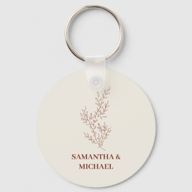 Terracotta Ivory Beige Ivy Flower Tiny Wedding Key Ring (Front)