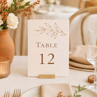Terracotta Ivory Botanical Table Number