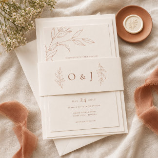 Terracotta Ivory Botanical Wedding Belly Band Invitation Belly Band