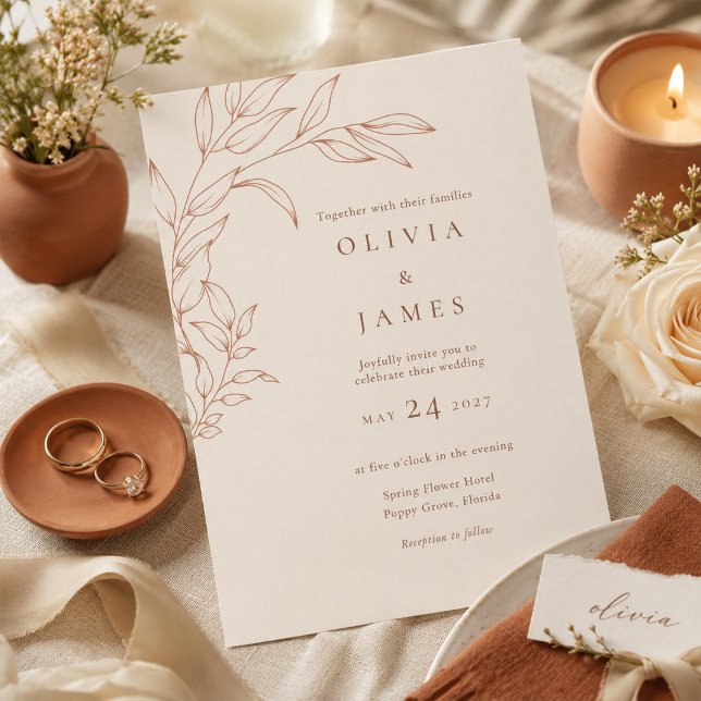 Terracotta Ivory Botanical Wedding Invitation (Terracotta Ivory Botanical Wedding Invitation)