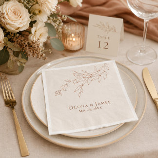 Terracotta Ivory Botanical Wedding Napkins