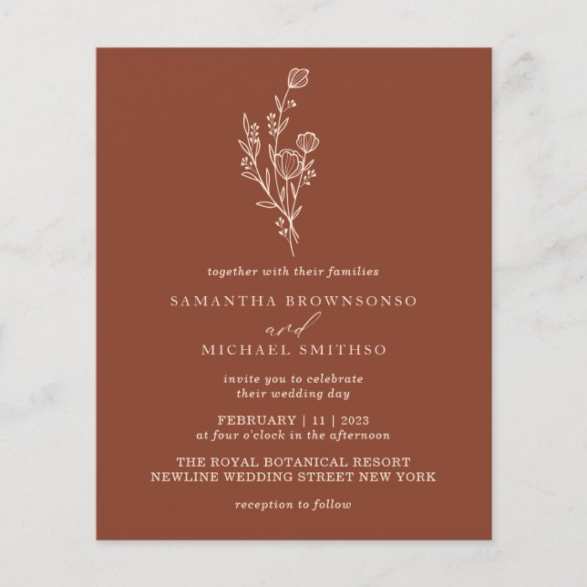 Terracotta Ivory Bouquet Modern Budget Botanical Flyer (Front)