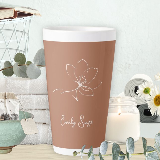 Terracotta Ivory Floral Line Art Minimalist Zen Latte Mug (Minimalist Floral Line Art Zen Ivory Terracotta Latte Mug ©Susanne Sachers - Sunny Wanderlust 🌞✈️)