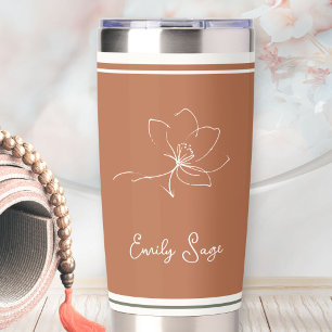 Terracotta Ivory Floral Line Art Striped Insulated Tumbler