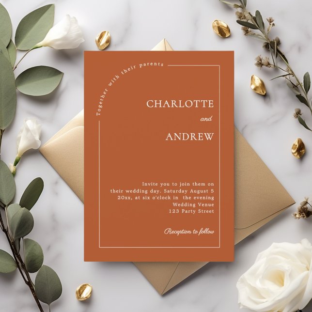 Terracotta ivory modern minimalist wedding invitation (Creator Uploaded)