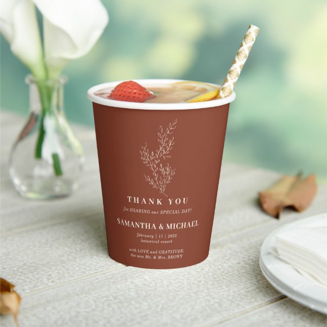 Terracotta Ivy Flower Minimal Drink Wedding Paper Cups (Insitu)