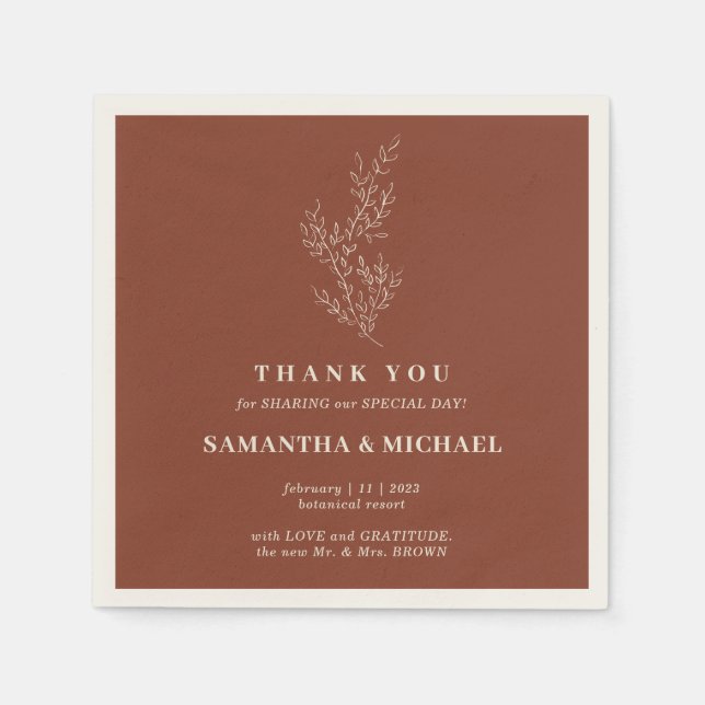 Terracotta Ivy Flower Modern Wedding Napkin (Front)