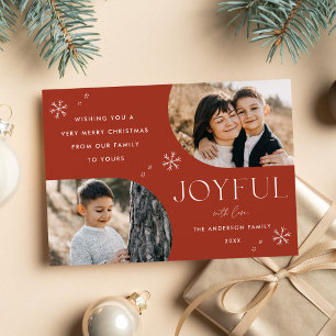 Terracotta Joyful Snowflake Horizontal Arch Photo Holiday Card