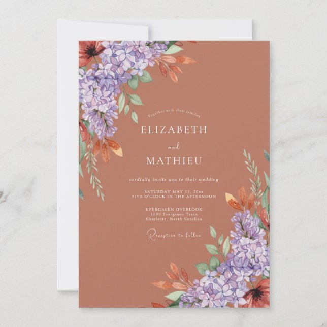 Terracotta Lavender Botanical Bloom Wedding Invitation (Front)
