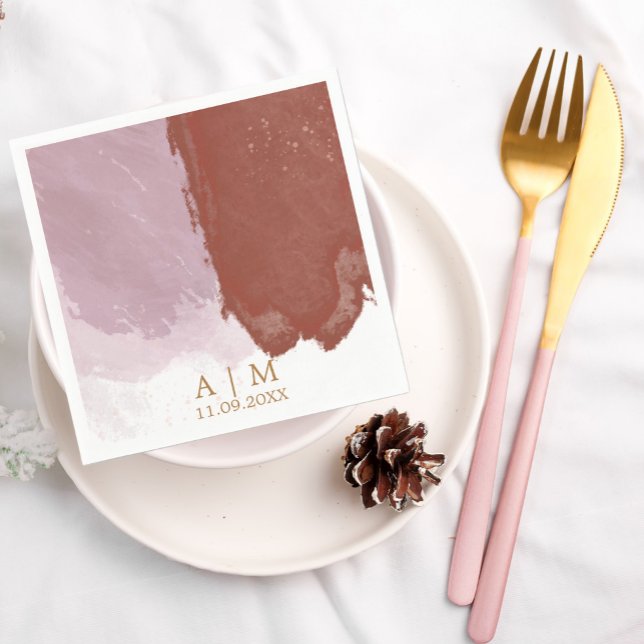 Terracotta Lavender Monogram Watercolor Wedding Napkin (Creator Uploaded)