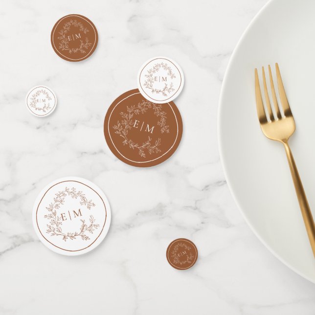 Terracotta Leafy Crest Monogram Wedding Confetti (Group)