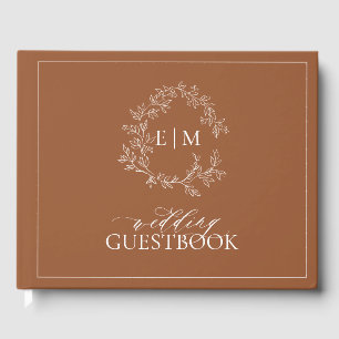 Terracotta Leafy Crest Monogram Wedding Guest Book