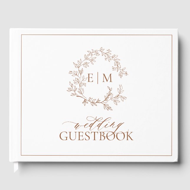 Terracotta Leafy Crest Monogram Wedding Guest Book (Front)