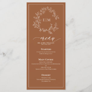 Terracotta Leafy Crest Monogram Wedding Menu