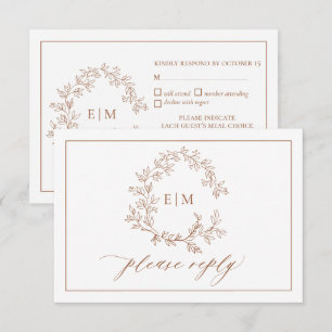 Terracotta Leafy Crest Monogram Wedding RSVP Card