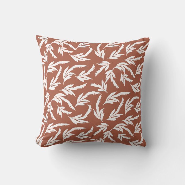 Terracotta leaves, modern floral  throw pillow (Front)
