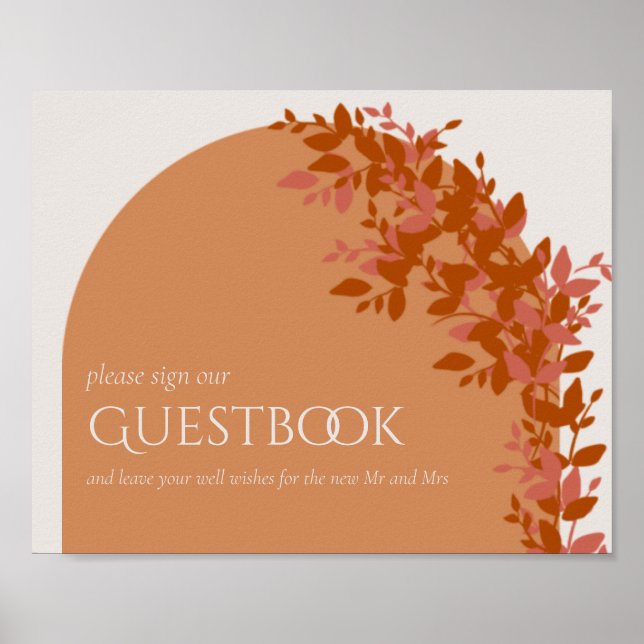 Terracotta Leaves Modern Wedding Guestbook Sign (Front)