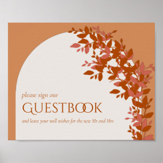 Terracotta Leaves Modern Wedding Guestbook Sign