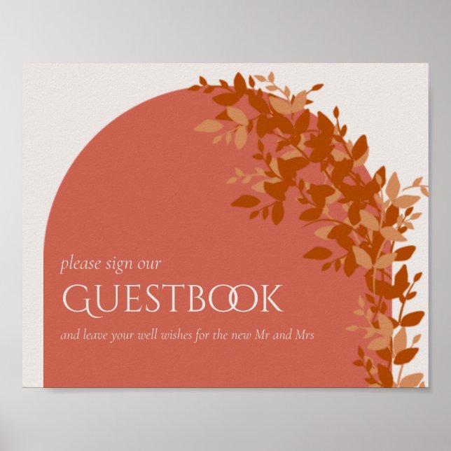 Terracotta Leaves Modern Wedding Guestbook Sign (Front)