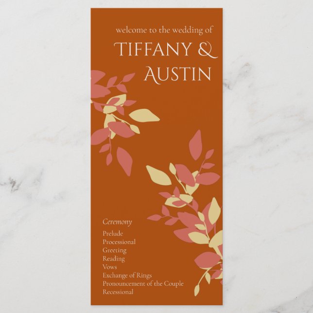 Terracotta Leaves Modern Wedding Program (Front)